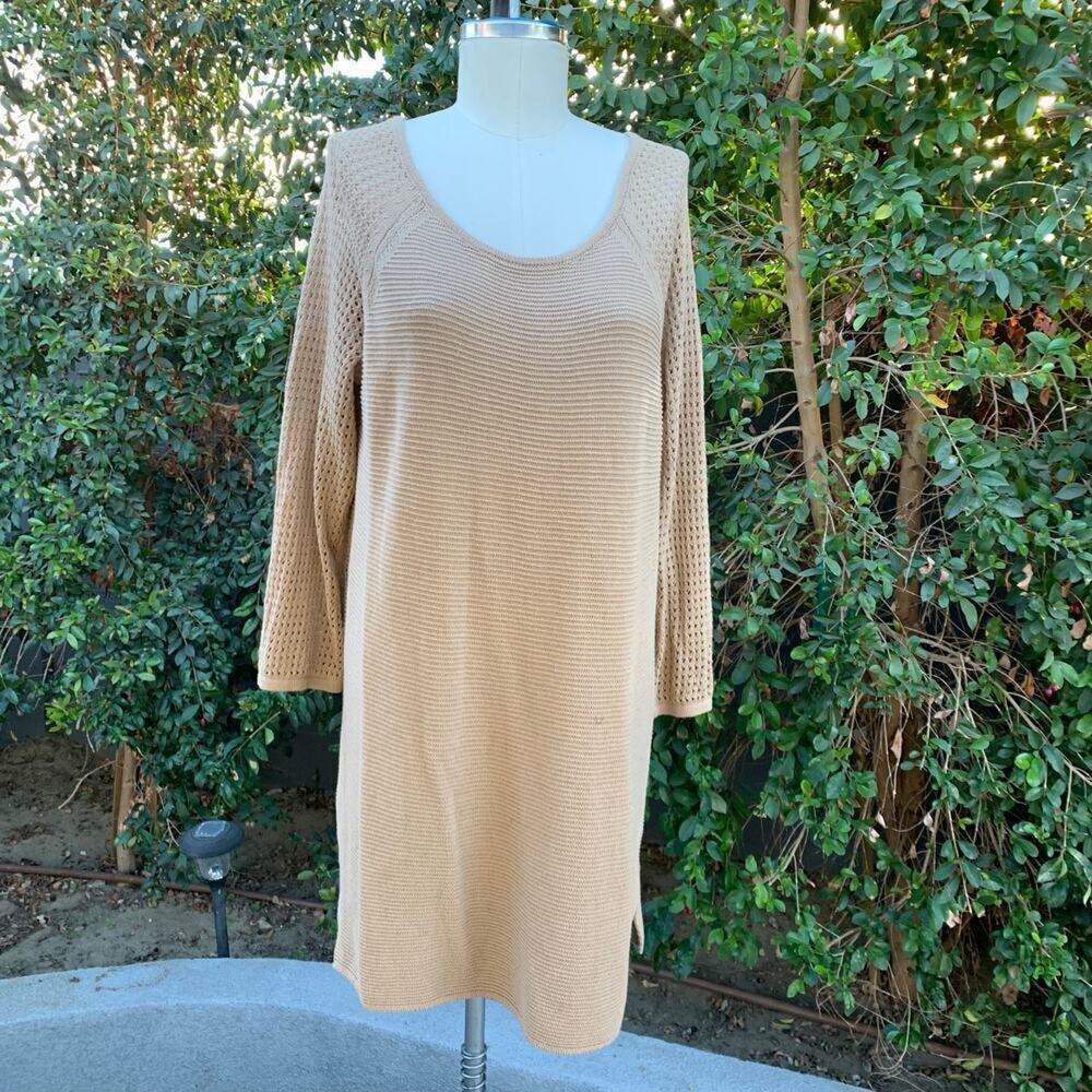 Basic Editions Large Tan Sweater Dress Long Sleeve Casual Large